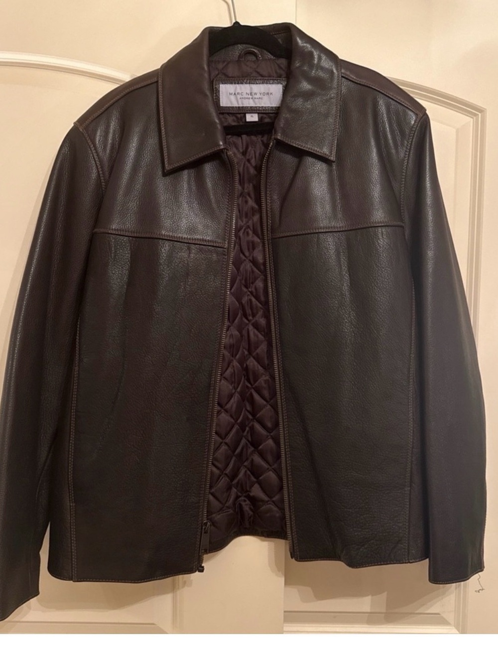 Marc New York Brown Quilted-Lined Leather Bomber Jacket